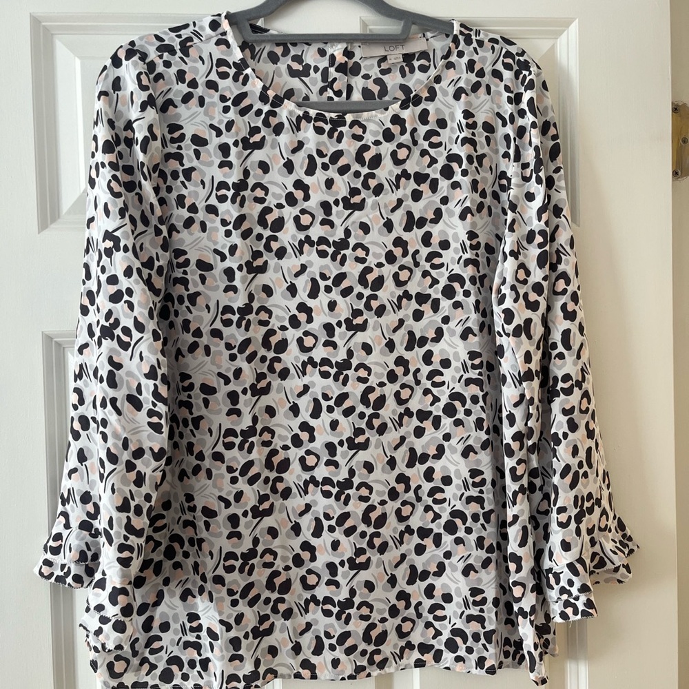 LOFT Black and White Leopard Print Blouse